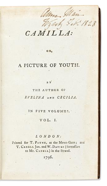 Burney, Fanny (1752-1840) Camilla: Or, A Picture of Youth.